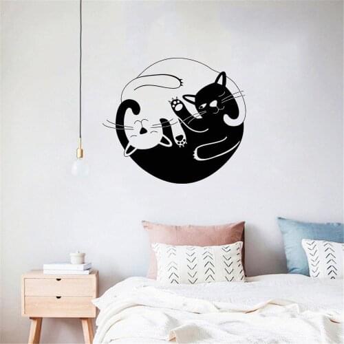 Fashion Cats Yin Yang Wall Decal Buddhism Symbol Wall Stickers Animals Room Decor For Living Room Vinyl Mural DW6895