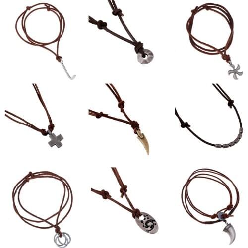 ZIMNO Punk Cowboy PU Leather Chain Necklace Original Designer Handmade Design Gothic Mens Neck Jewelry Rock Accessories Gift