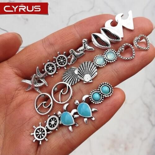 Turtle Shell Geometric Earrings Set Beach Starfish Women Stud Earrings Vintage Jewelry Accessories Travel Girl Gift 2020 Trendy