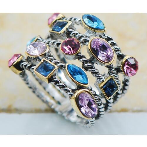 Blue&Pink&Purple Crystal Zircon 925 Sterling Silver Top Quality Fancy Jewelry wedding Ring Size 8 9 10 11 12 F1135