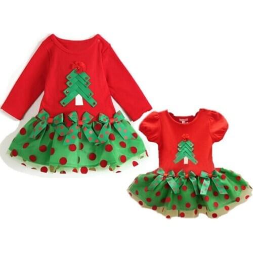 Fall girls short sleeves Christmas dress polka dot mesh rock Christmas dress