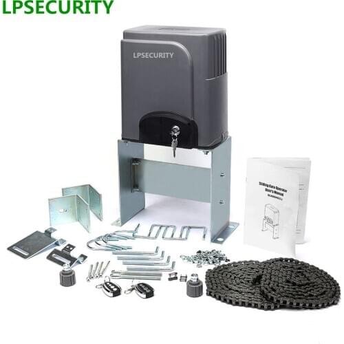 LPSECURITY 6m chain Sliding Gate Opener for 1400Lbs Gate Opener with 2 Remote Controls
