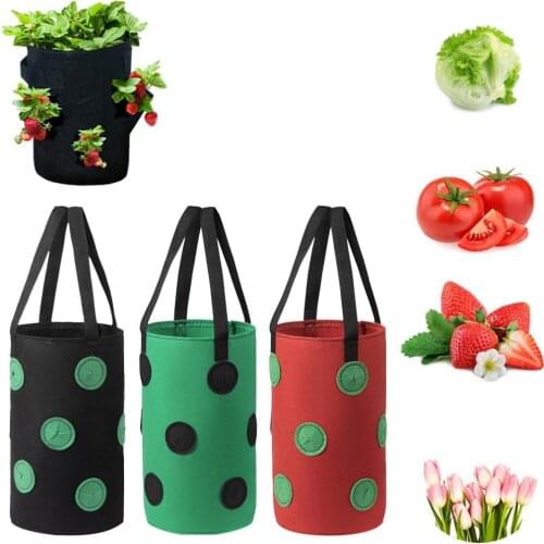 Garden Hanging Strawberry Tomato Growing Bag Vegetable Bare Root Plants Planting Bag Breathable Reusable Flower Herb Pot 10 Hole