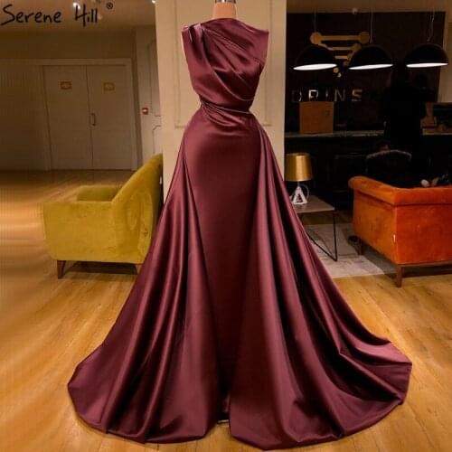 Serene Hill Burgundy Mermaid Simple Evening Dress Design 2020 Sleeveless Satin Lace Up Formal Party Wear Gown CLA70577