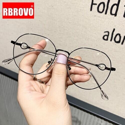 RBROVO 2021 Round Glasses Frame Women Small Glasses Women Anti-blue Light Eyeglasses Frame Women Metal Gafas De Lectura Hombre