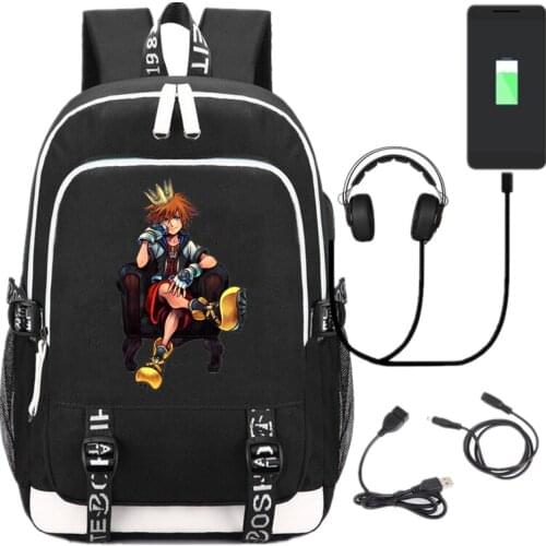 Kingdom Hearts Backpack USB Charge Interface Casual Bag Teenagers Student School Travel Shoulder Laptop Bag
