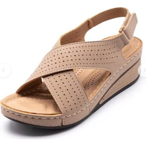 Women Sandals New Summer Shoes Woman Ladies Sewing Hollow Out Wedges Female Casual Pu Leather Comfortable Retro Sandalis