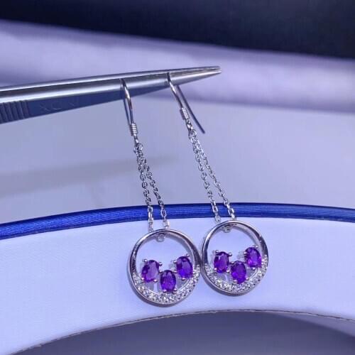 Special style, 925 Silver Natural Amethyst eardrop, tassel style, personality design, ladies'jewelry