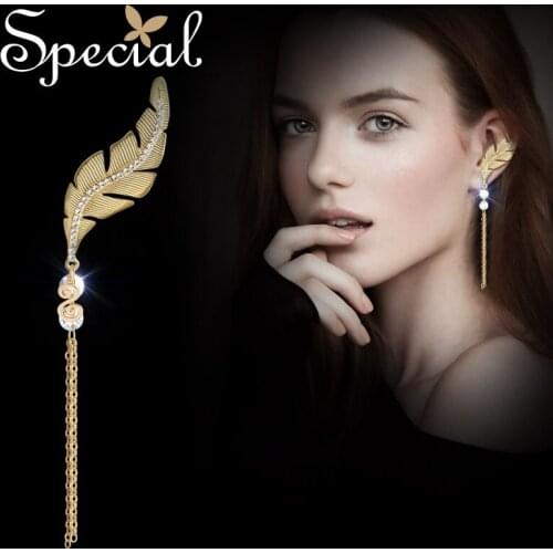 Special Fashion Climber Earrings for Women Tassle Earrings Gold Drop Earrings Single Leaf Long Earrings Gifts Left Ear ED150913