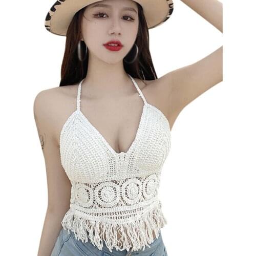 Cut Out Knitting Waistcoat Camis With Beautiful Back And Neck Hanging Belt Tank Tops