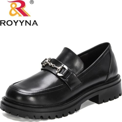 ROYYNA 2021 New Designers Genuine Leather Platform Shoes Women Chunky Heels Japanese Style Student Shoes Metal Decration Shoes