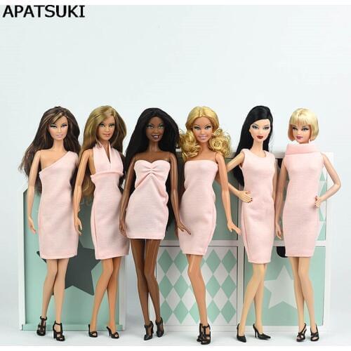 6pcs/lot Multi-style One Piece 1/6 Pink Dress For Barbie Doll Evening Dresses Vestido Clothes For Barbie Princess Doll Accessory