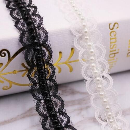 10yards Pearl Beaded Embroidered Lace Trim Wedding Dress Applique DIY Handmade Lace Ribbon Trimming For Clothing Sewing Fabric