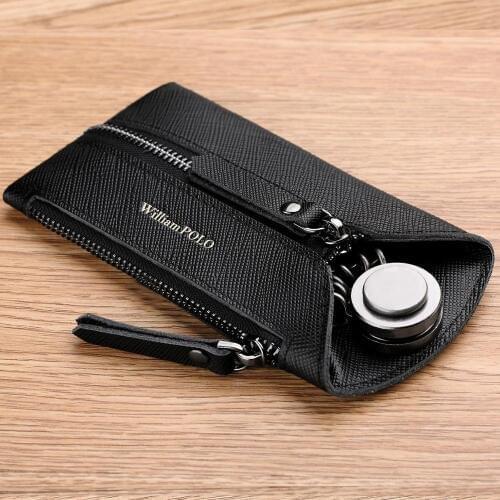 WilliamPOLO Hight Genuine Leather Housekeeper Key Wallet Car Bag Pouch Ring Keychain Car Key Holder Cash Coin Card Holder Purse