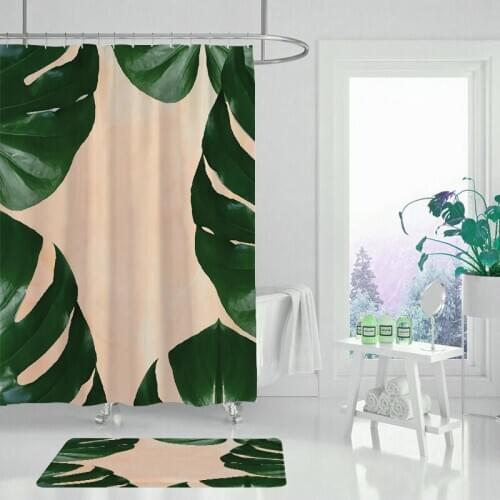 Plant flowers green leaf fabric bathroom curtains bathroom curtains waterproof polyester bath hooks with hooks for home decorati