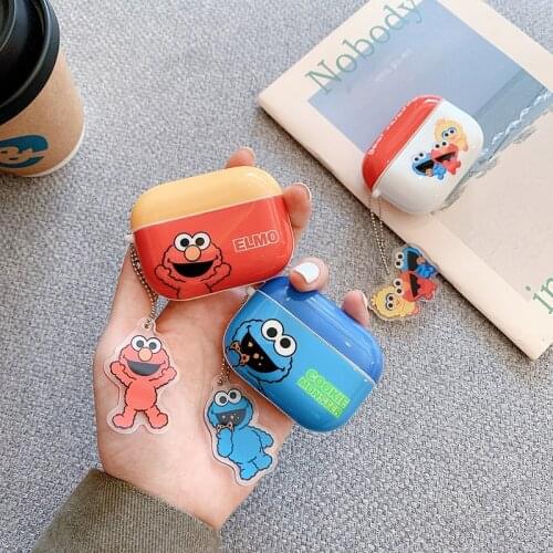 Cute Cartoon Sesame Street Cookie Monster ELMO Wireless Bluetooth Headset cover For Airpods 12 pro Earphone Protective case