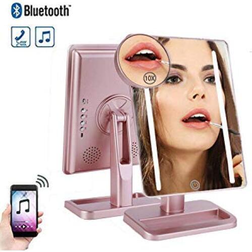 20 LED light makeup mirror Bluetooth Speaker with USB charging 10X magnification 180 degree rotating mirror with light