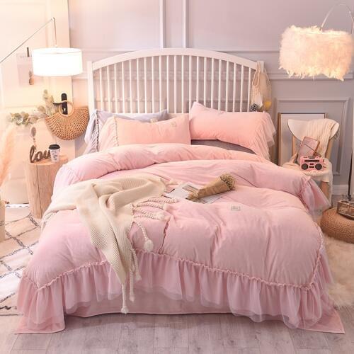2018 winter pink purple grey Bed Linens 4pcs Bedding Sets Fleece fabric Bed Set Duvet Cover Bed Sheet girls Cover Set