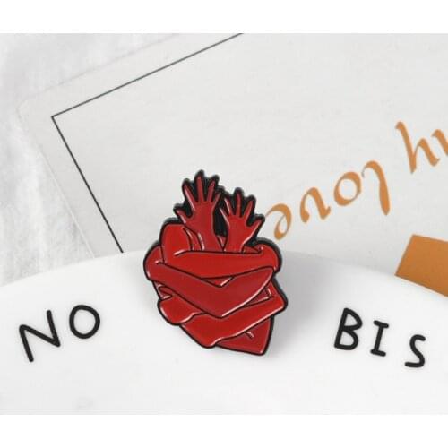 Red Hands Hug Anatomical Heart Enamel pins Human Heart Anatomy Brooches Black Heart Badges Brooches for men women Nurse Doctor