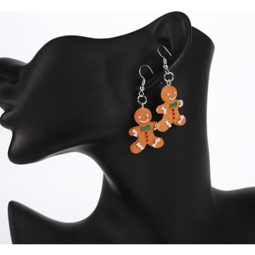 1Pair Drop Earrings Cute Christmas Cookies Flatback Resin Earrings Sown Earring Jewelry Party Gifts For Woman And Children