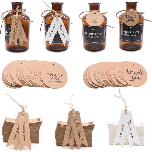 100Pcs Kraft Paper Thank You Hang Tag Handmade Gift Tag Label For Wedding Birthday Party Baby Shower Gift Tagging Package Decor