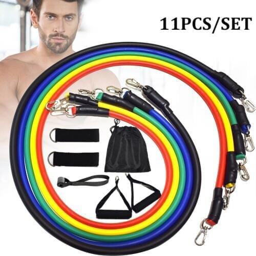 11Pcs Muscle Exercise Resistance Bands Set Elastic Pull Rope Fitness Band Home Gym Body Slimming Stretch Training Ropes Unisex