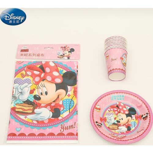 13pcs Minnie Mouse beautiful Party Supplies Tableware Cups Plates Tablecloth set Kids Girls Birthday Party Decoration