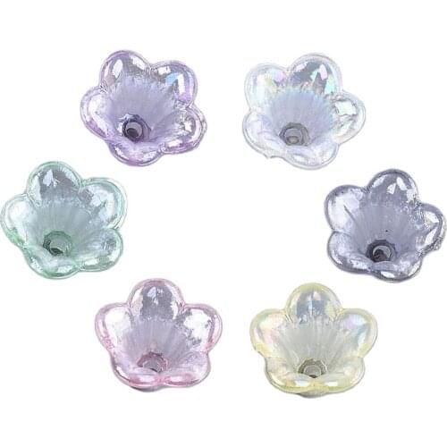 200pcs Mixed Color Transparent Acrylic Flower Bead Caps for Jewelry Making DIY Findings Accessories 10x14x13.5mm, Hole: 1.6mm