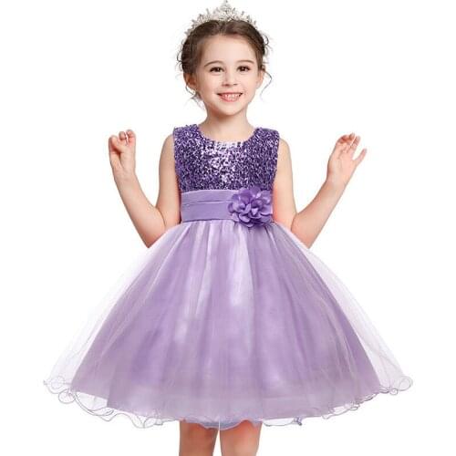 2021 Sequin Children Halloween Girl Costume Princess Dress Toddler Candy Color Wedding Dresses for Girls Flowers Kids Holiday