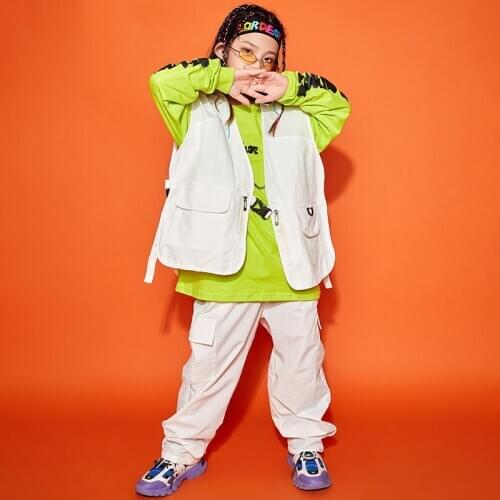 2021 Girls Jazz Dance Costumes White Vest Hiphop Pants Suit Children Ballroom Hip Hop Clothes Performance Rave Clothes DN7658