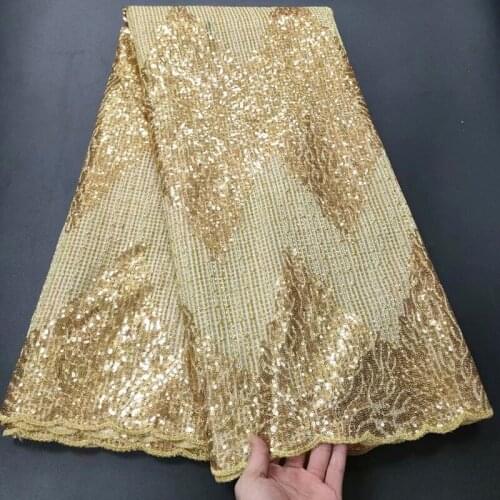 2021 High Quality African Mesh Lace Fabric 2021 French Nigerian Sequins Embroidery Net for Women Wedding Dress