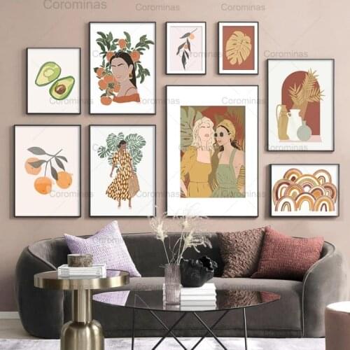 Abstract Scandinavian Poster Fruit Woman Fashion Wall Art Canvas Painting Nordic Posters and Prints Pictures for Home Decoration