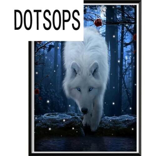 DOTSOPS 5D diamond painting night wolf round diamond mosaic home decoration painting pattern handmade embroidery Christmas gift