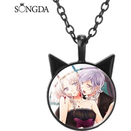 Anime Diabolik Lovers Cat Ear Pendant Necklace Cosplay Art Photo Glass Long Chain Necklaces For Fans Jewelry Gifts Accessories