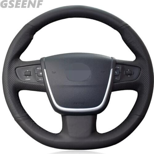 Car Steering Wheel Cover For Peugeot 508 2018-2011 508 SW 2018-2011 Black Hand-stitched Artificial Leather
