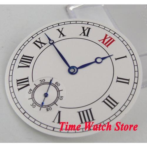 38.9mm white sterial dial Roman numerals Watch dial fit ETA 6498 hand winding movement +blue hands D104