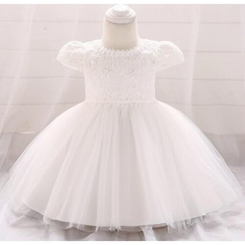 Short Sleeve Baby Girl Dress Christening 1 Year Birthday Dress For Girl Baby Clothes Child Princess Dresses Pearls Clothing