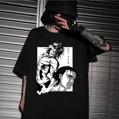Anime Attack on Titan Eren Yeager Printed Short Sleeved T-shirt Tops Harajuku Tops