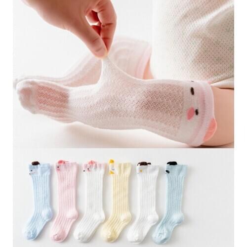 Newborn Baby Girl Knee High Long Cartoon Bow Socks Baby High Hollow Out Breathable Leg Warmer Cute Medium and High Socks