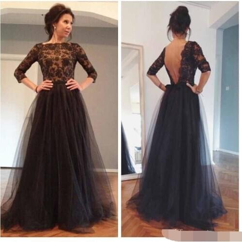 2019 Classic Black Evening Dresses Abendkleider Backless Lace Long Formal Dress robe de soiree vestido de festa Prom dress
