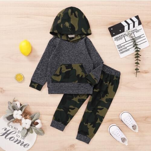 2-piece Baby / Toddler Boy Camouflage Hoodie and Colorblock Pants Set
