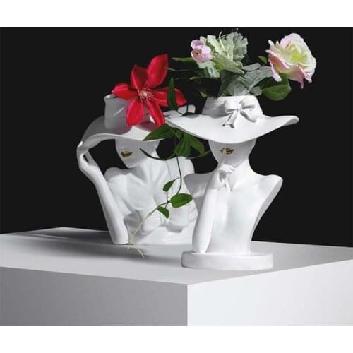 European-style Creative Girl Portrait Flower Arrangement Vase Floral Decoration Home Decoration Garden Flower Pot Resin Crafts