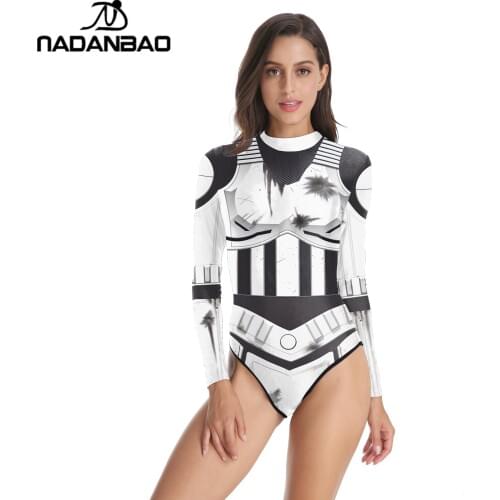 NADANBAO 2021 Female Bathing Suit Movie Cartoon Anime Print Beach Surfing Swim Suits Long Sleeve Swimwear Bodysuit
