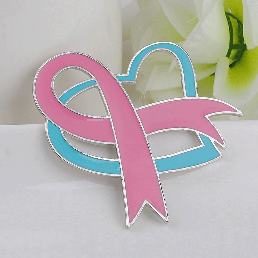 Sticks Jewelry Heart Trendy Brooches Fashion Oil Painting Breast Cancer Awareness Pink Ribbon Brooch