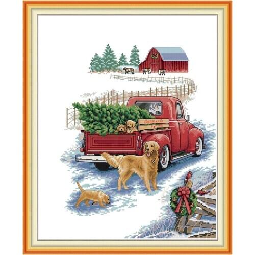 Cross Stitch Kit Winter Trip Pattern Counted DMC 14CT 11CT Cross Stitch Printed Handmade Canvas Fabric Embroidery Needlework Set