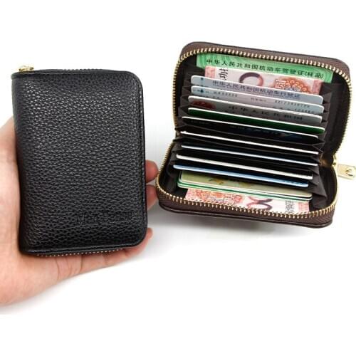2020 New Women Retro Credit Card Holder Zipper Pockets Men Business Card Holder Large Capacity Leather Coin Purse