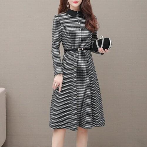 2019 Autumn new womens fashion was thin long section of popular plaid dress