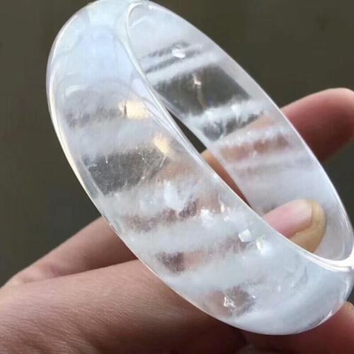 Genuine Natural White Phantom Gemstone Woman Bangle Bracelet Round Beads Inner Diameter 55mm AAAAA