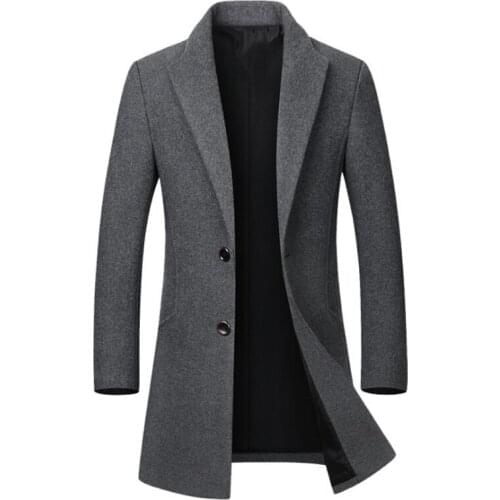 Autumn Winter Wool Trench Coat Men Slim Fit Mid Long Woolen Jacket Men Casual Single Breasted Overcoat Plus Size M-4XL