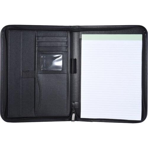 A4 PU Leather office document folder Multifunctiona Business Portfolio Padfolio Folder Zippered Closure with Business Card